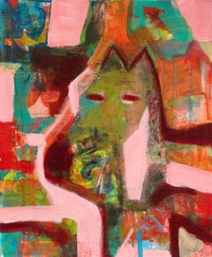 Big Dog, Colorful Contemporary Mixed Media Painting, Abstract Animal Painting