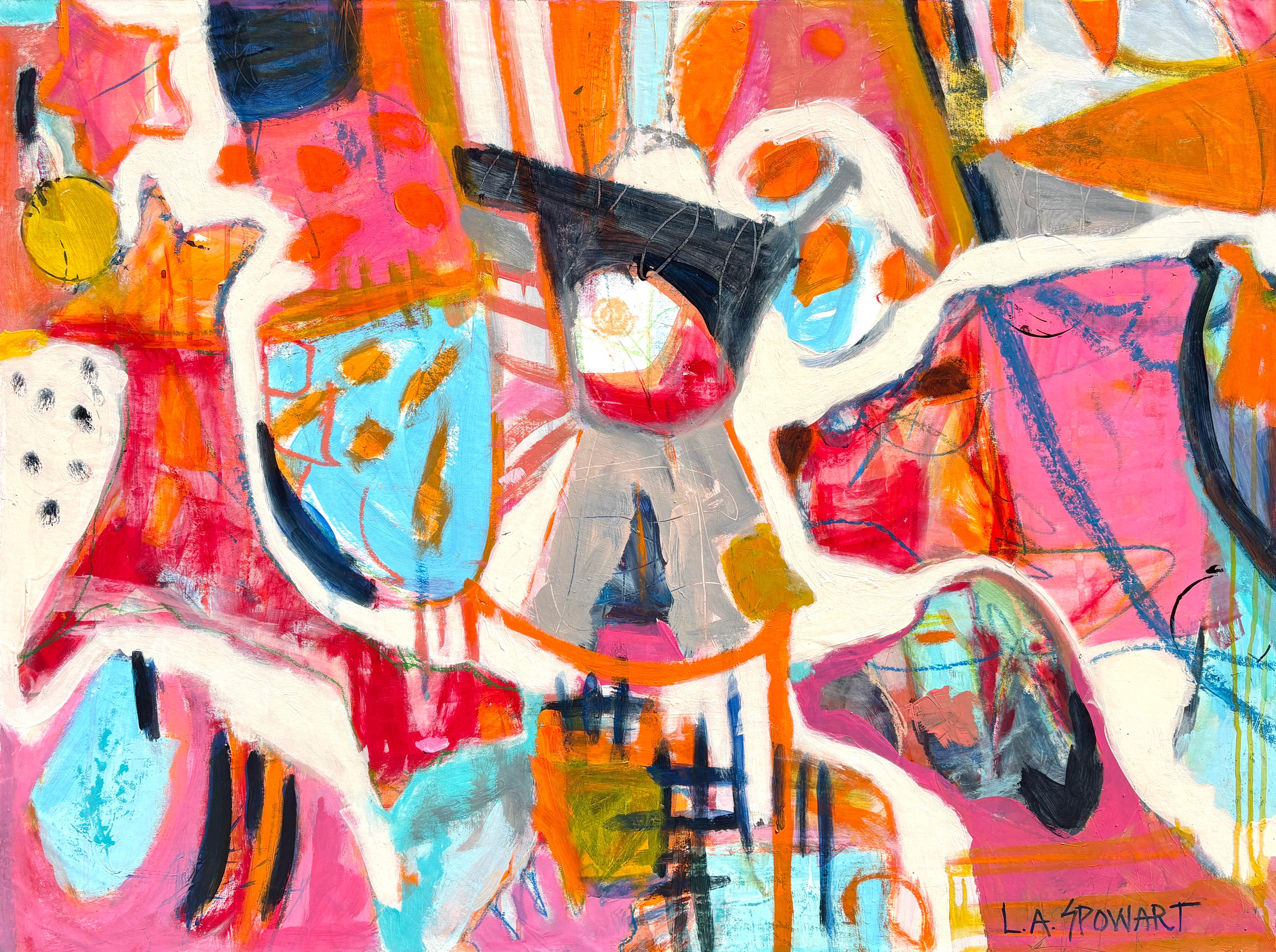 Abstract Painting Lesley Anne Spowart - « Big Top » : peinture abstraite contemporaine colorée, technique mixte texturée, signée