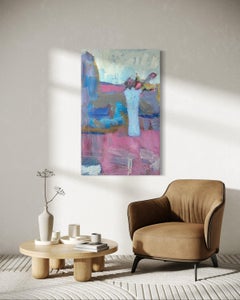 "Blue Vase" - Impressionist Blue and Pink Flower Vase Still-Life Oil Painting