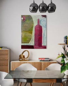 "Burgundy Bottle" - Muted Earth Tone Still-Life Painting with a Wine Bottle