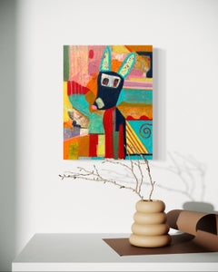 "Buster" de L. A. Spowart - Pintura abstracta y juguetona de un perro animal sobre madera