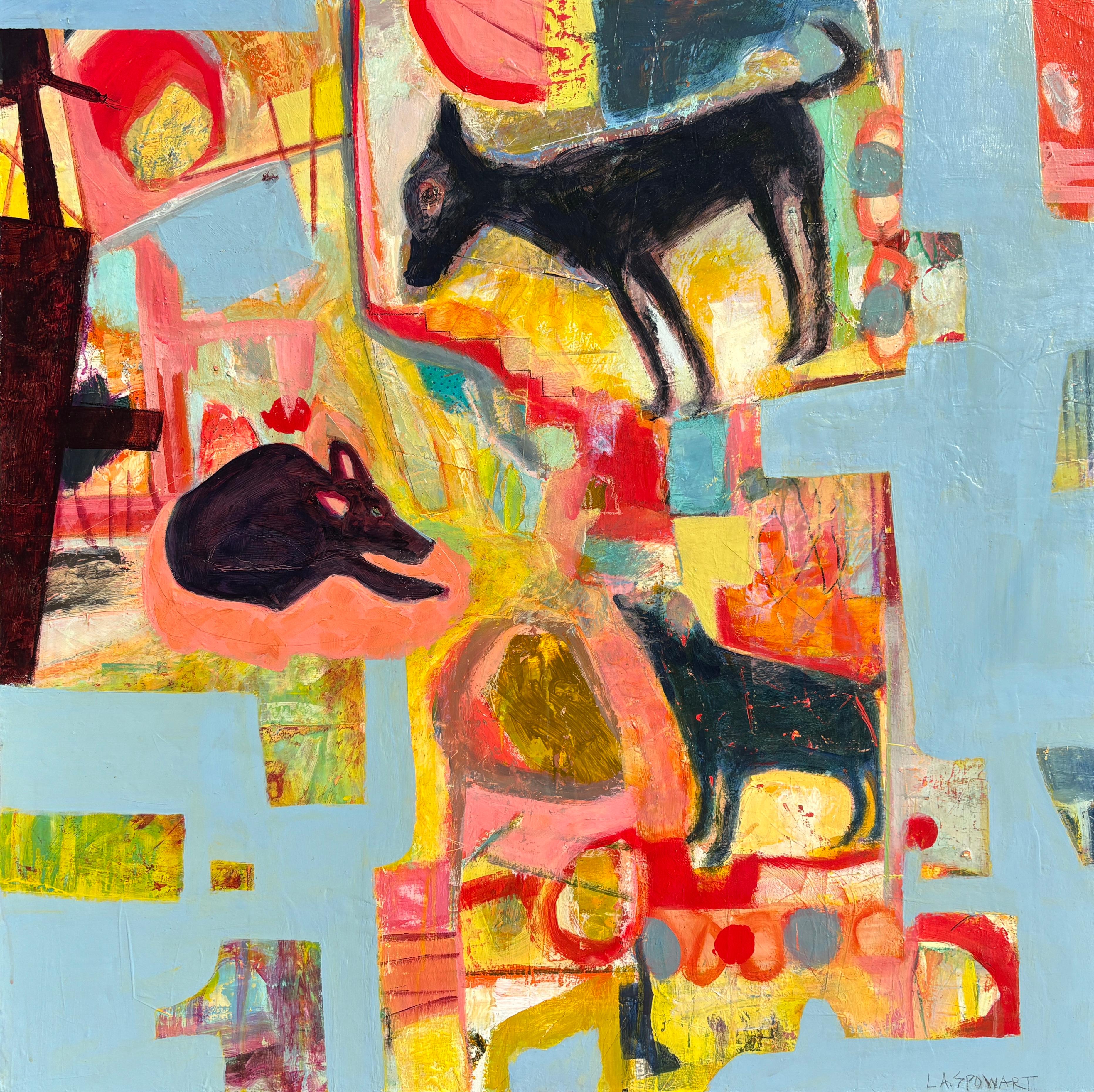 "Canine Kaleidoscope" by Lesley Anne Spowart - Blue Neo Expressionist Painting