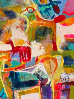 "Caninos in situ" - Arte abstracto contemporáneo en técnica mixta para perros, de colores brillantes