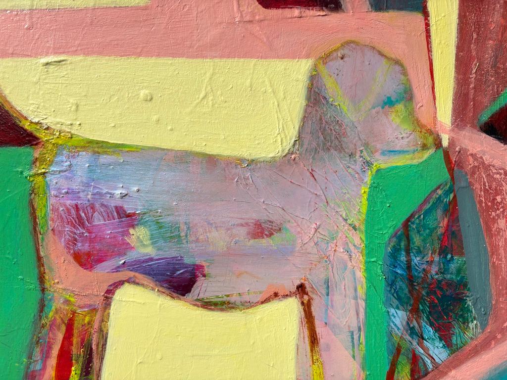 « Dog Park » de Lesley Anne Spowart - Peinture d'animaux abstraits verts et jaunes en vente 2
