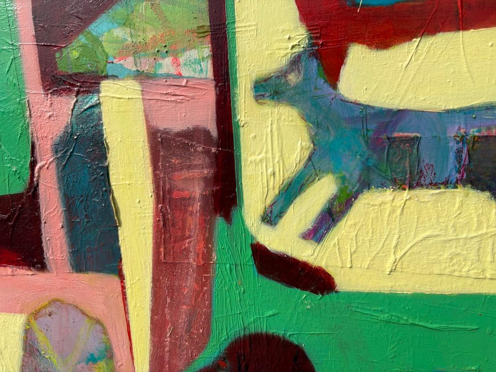 « Dog Park » de Lesley Anne Spowart - Peinture d'animaux abstraits verts et jaunes en vente 5