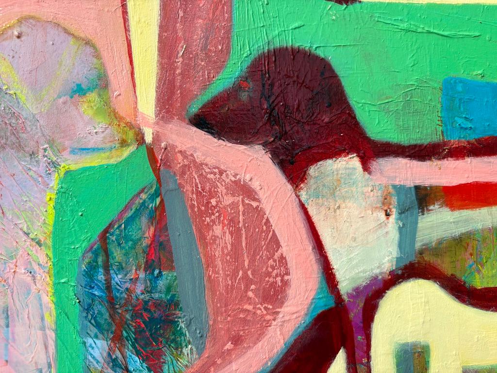 « Dog Park » de Lesley Anne Spowart - Peinture d'animaux abstraits verts et jaunes en vente 6
