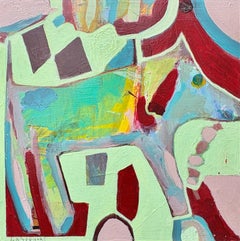 "Dog with Pearls" by L. A. Spowart - Abstract Animal Painting on Wood Panel