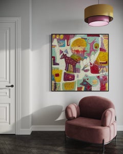 „Dogs Feet on High Places“ von Lesley A. Spowart – Buntes abstraktes Hundegemälde