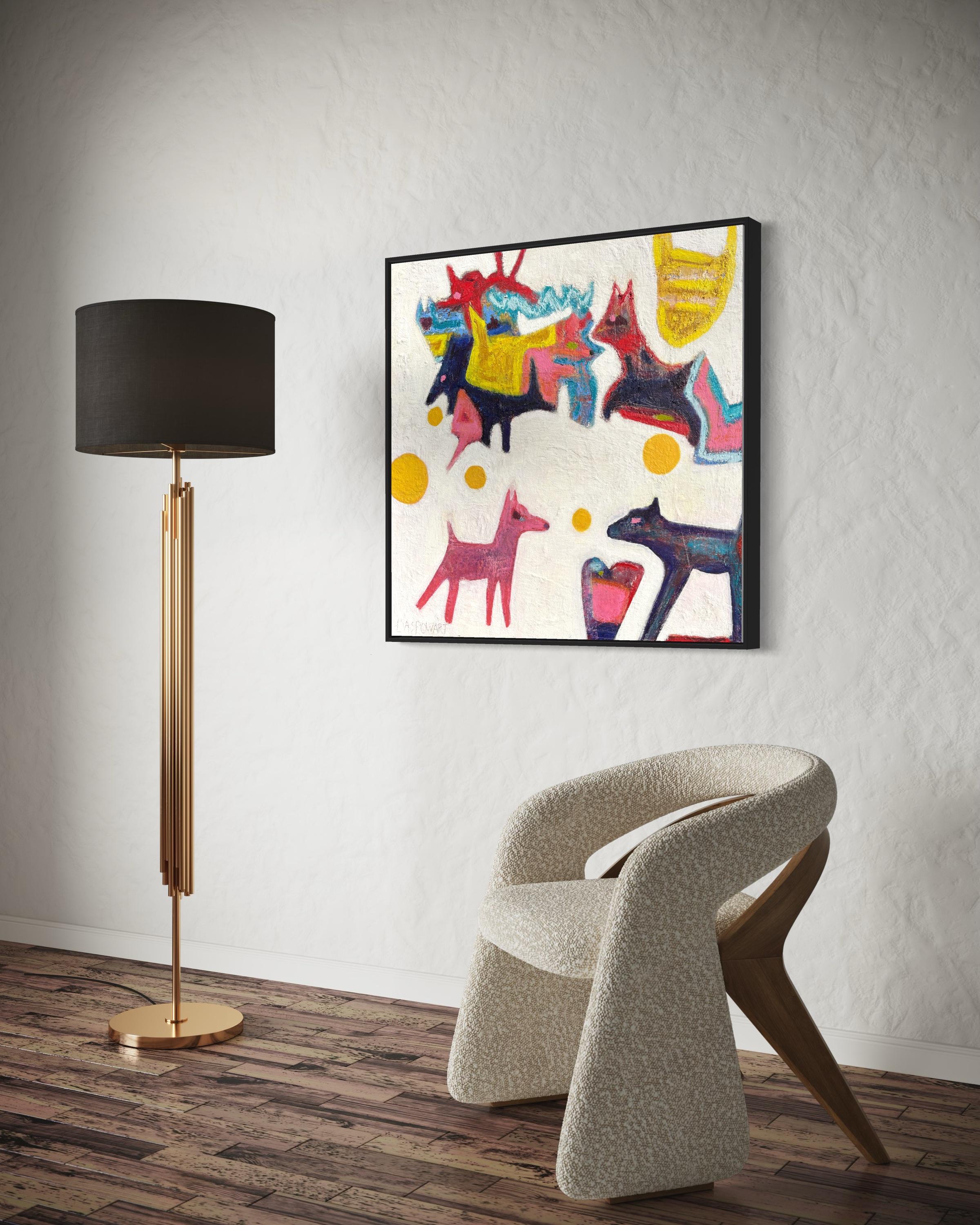 « Dogs Play Ball in Heaven » de Lesley Anne Spowart - Art néo-expressionniste blanc en vente 9