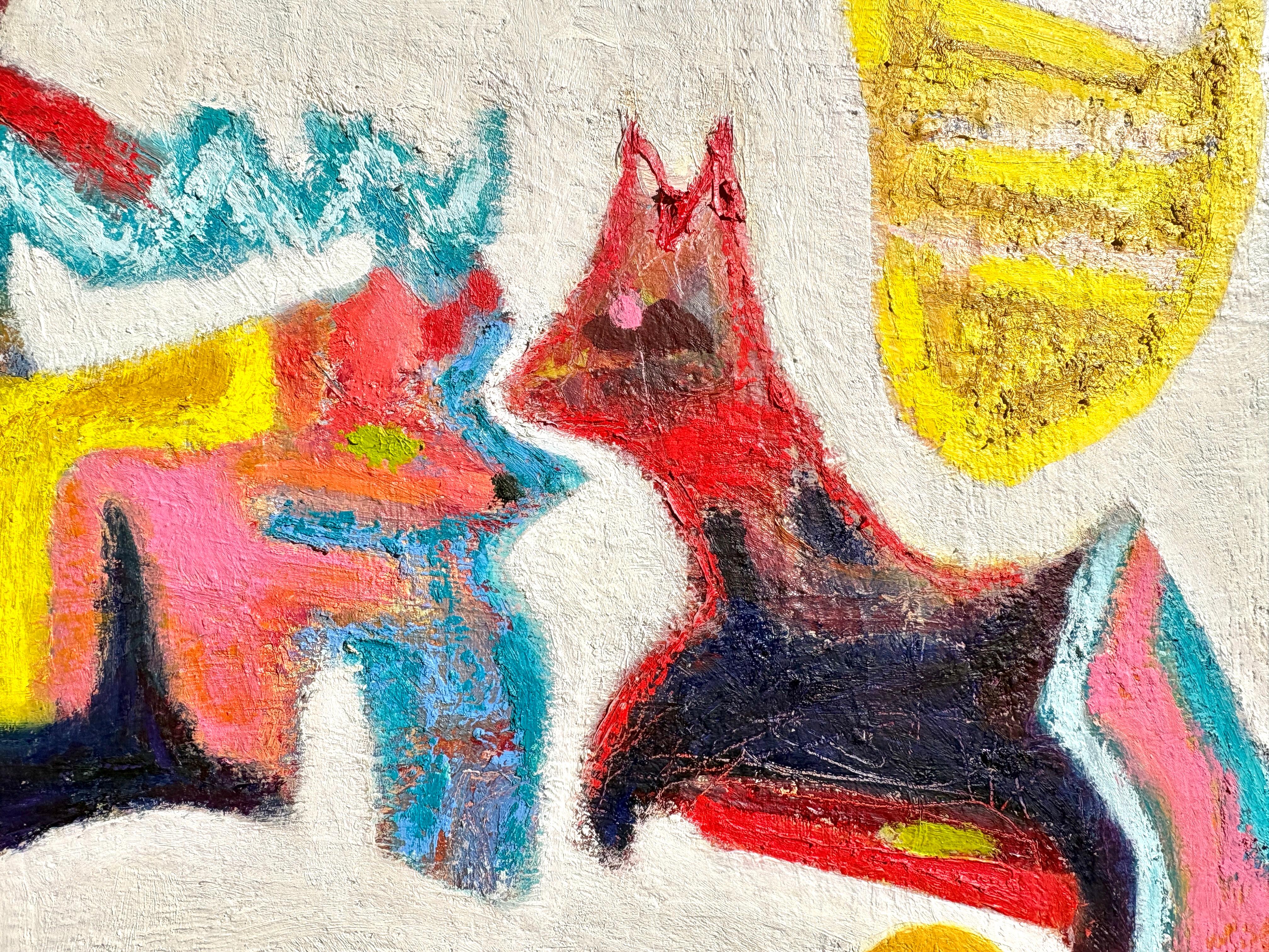 « Dogs Play Ball in Heaven » de Lesley Anne Spowart - Art néo-expressionniste blanc en vente 3