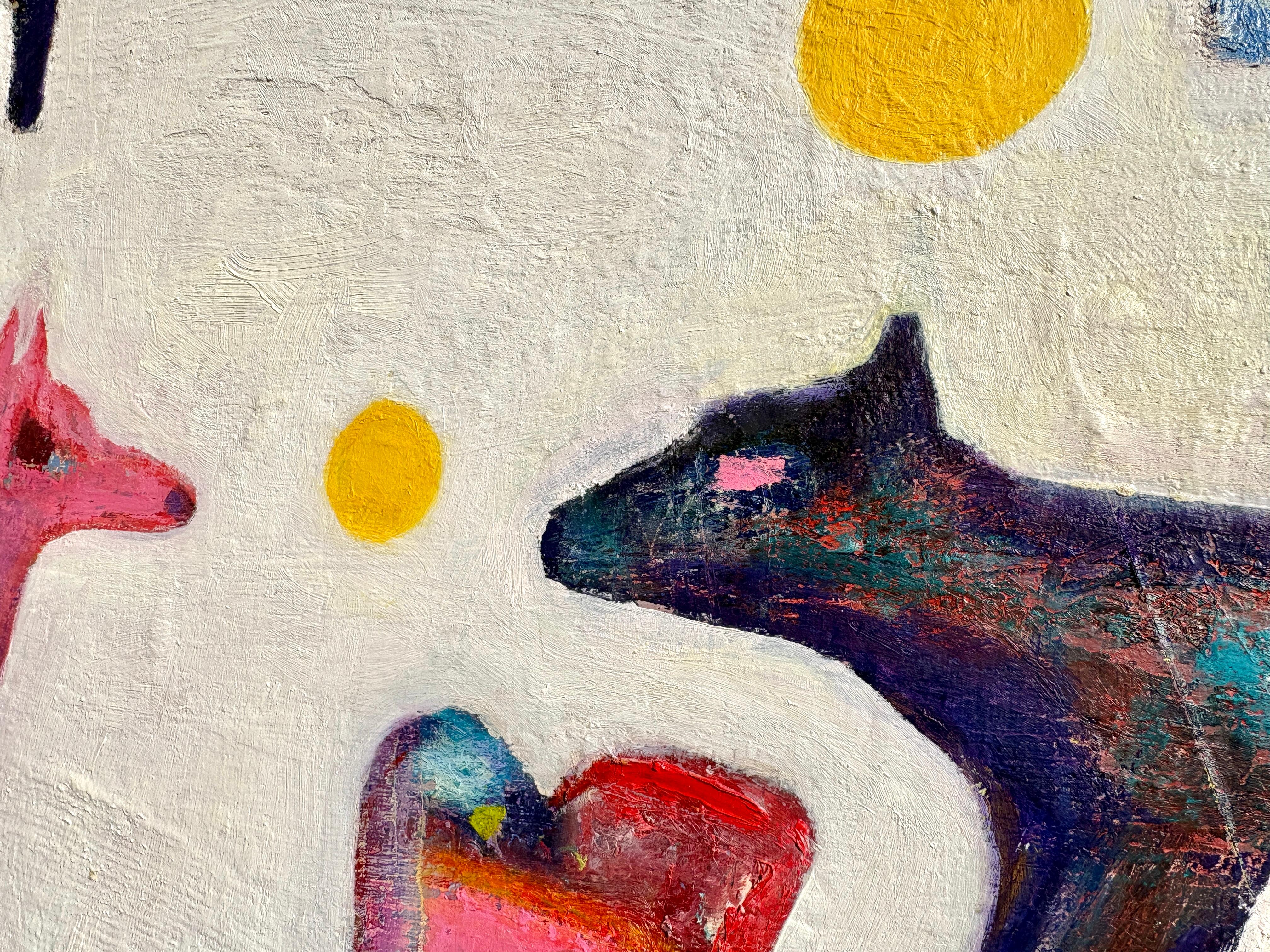 « Dogs Play Ball in Heaven » de Lesley Anne Spowart - Art néo-expressionniste blanc en vente 5