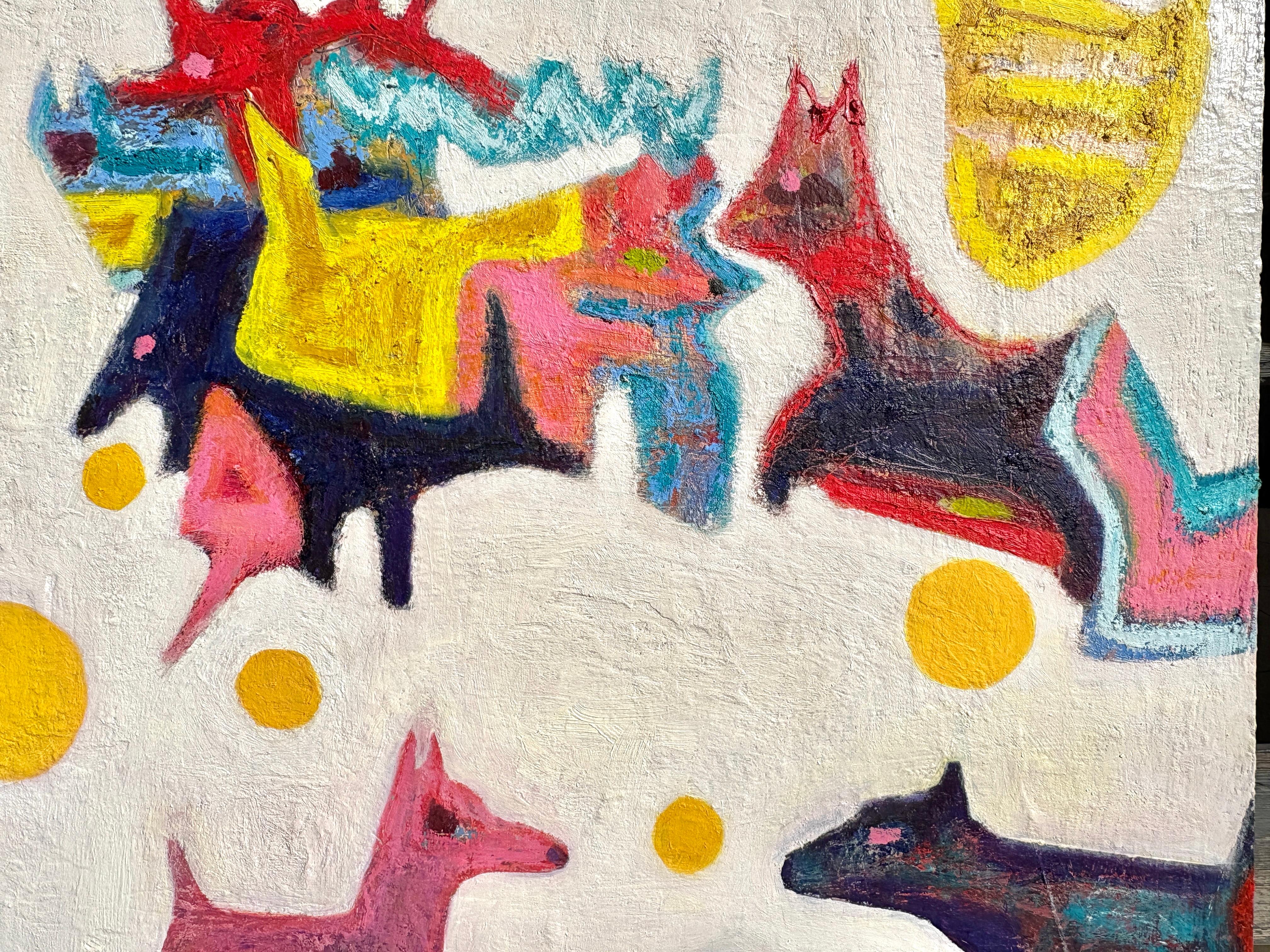 « Dogs Play Ball in Heaven » de Lesley Anne Spowart - Art néo-expressionniste blanc en vente 6