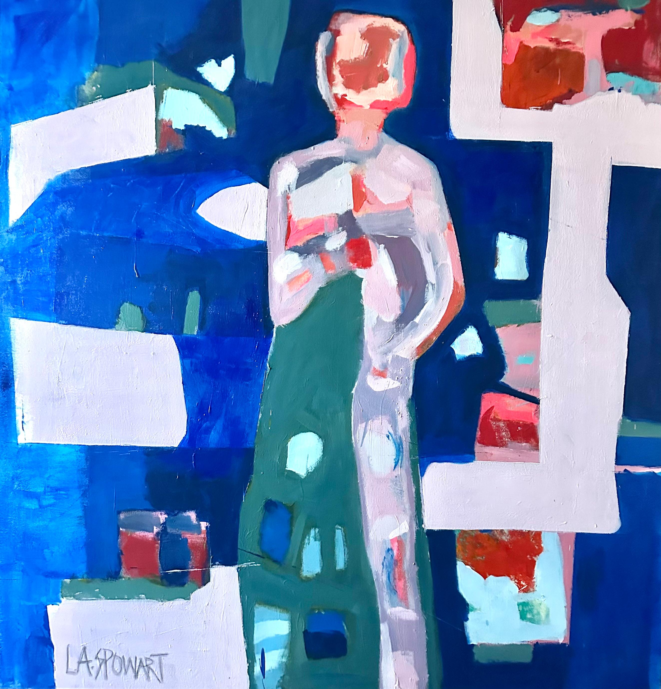 "Figure in Blue" by L. A. Spowart - Vibrant Blue and White Post Impressionist