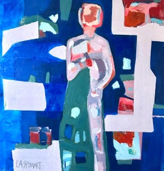 "Figure in Blue" by L. A. Spowart - Vibrant Blue and White Post Impressionist
