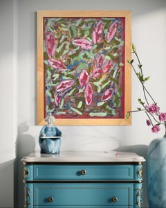"Flowers" by Lesley A. Spowart - Pink and Green Flowers Fauvist Oil Painting