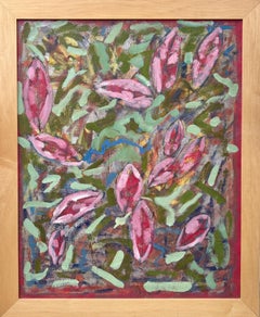 "Flowers" by Lesley A. Spowart - Pink and Green Flowers Fauvist Oil Painting