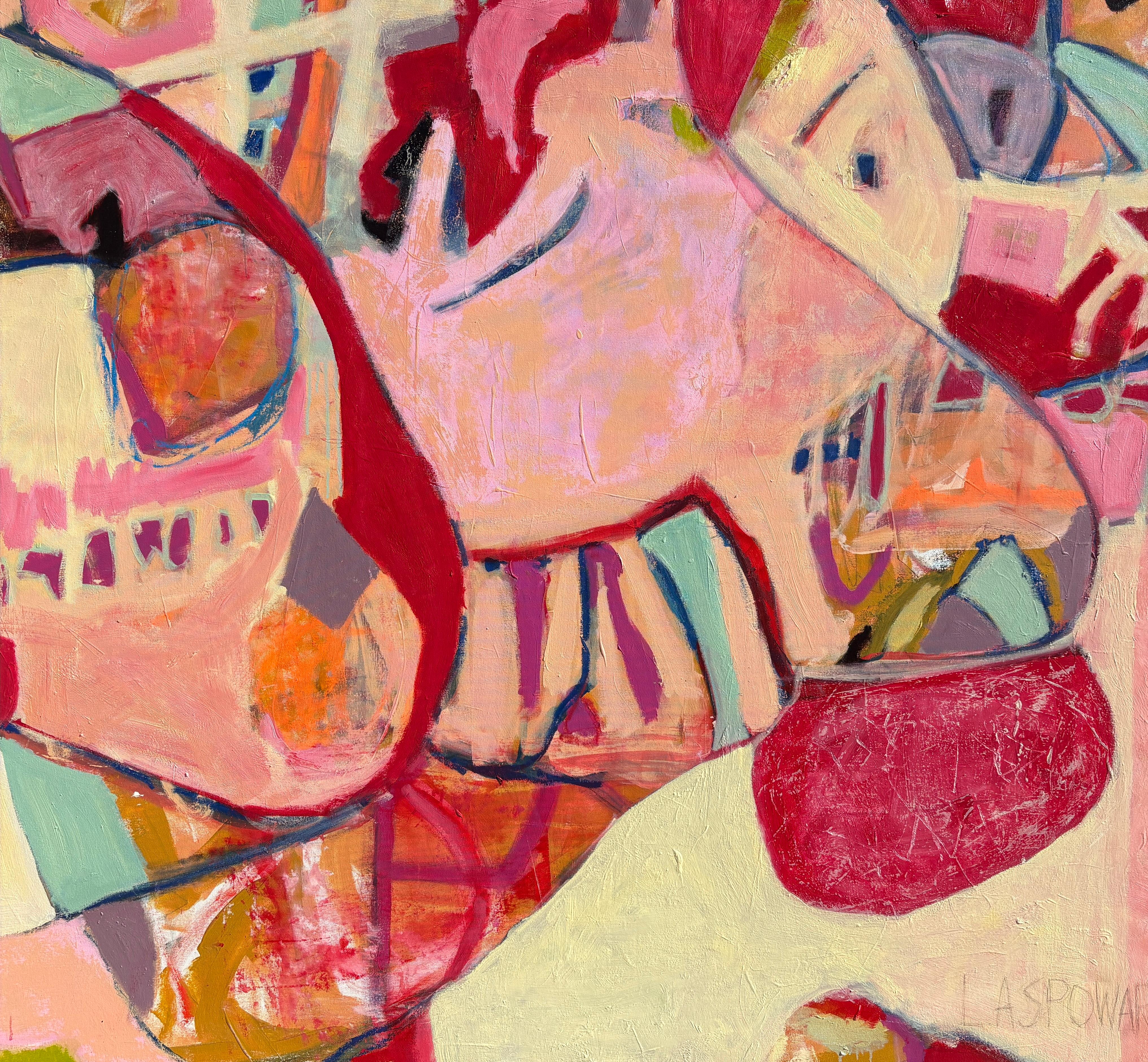 Lesley Anne Spowart (estadounidense, nacida en 1957)
"Footloose" 2024
Pintura al óleo, Lienzo, Barras de camilla
El artista firmó en la parte inferior derecha y posterior del cuadro.

"Footloose" de Lesley Anne Spowart es un óleo abstracto sobre