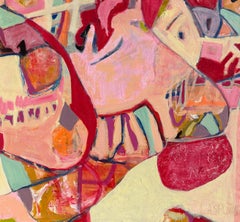 "Footloose" by Lesley Anne Spowart - Bright Red and Pink Abstract Oil Painting