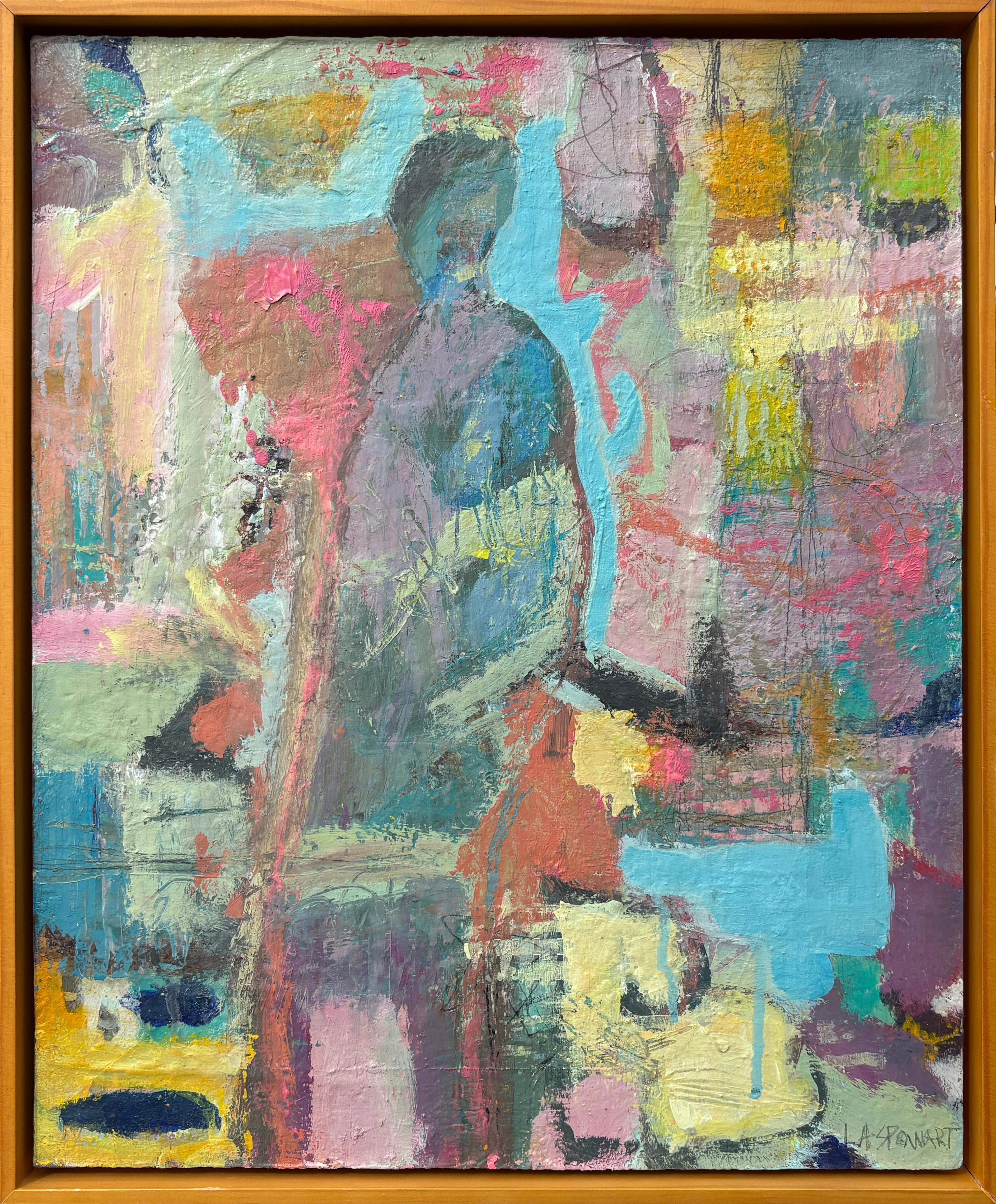 "Fragmented" by L. A. Spowart - Contemporary Figure in Blue Abstract Painting