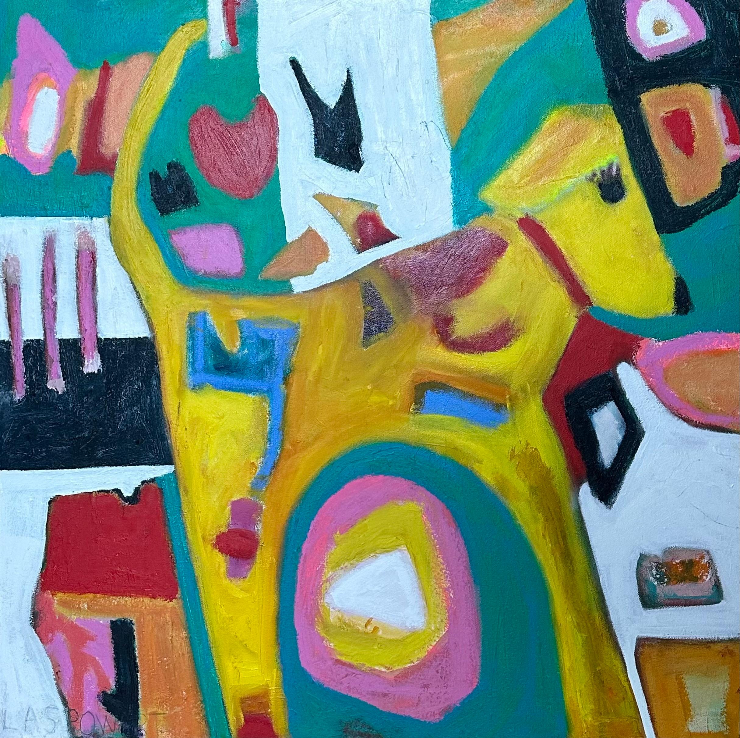 « Ill Always Love You » de L. A. Spowart - Abstrait vert et blanc - Chien jaune