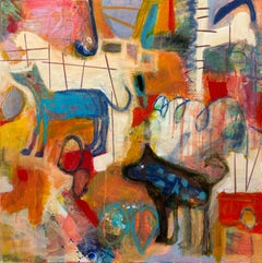 "Jungle Boogie" by Lesley Anne Spowart - Bright Colorful Animal Abstract Dogs
