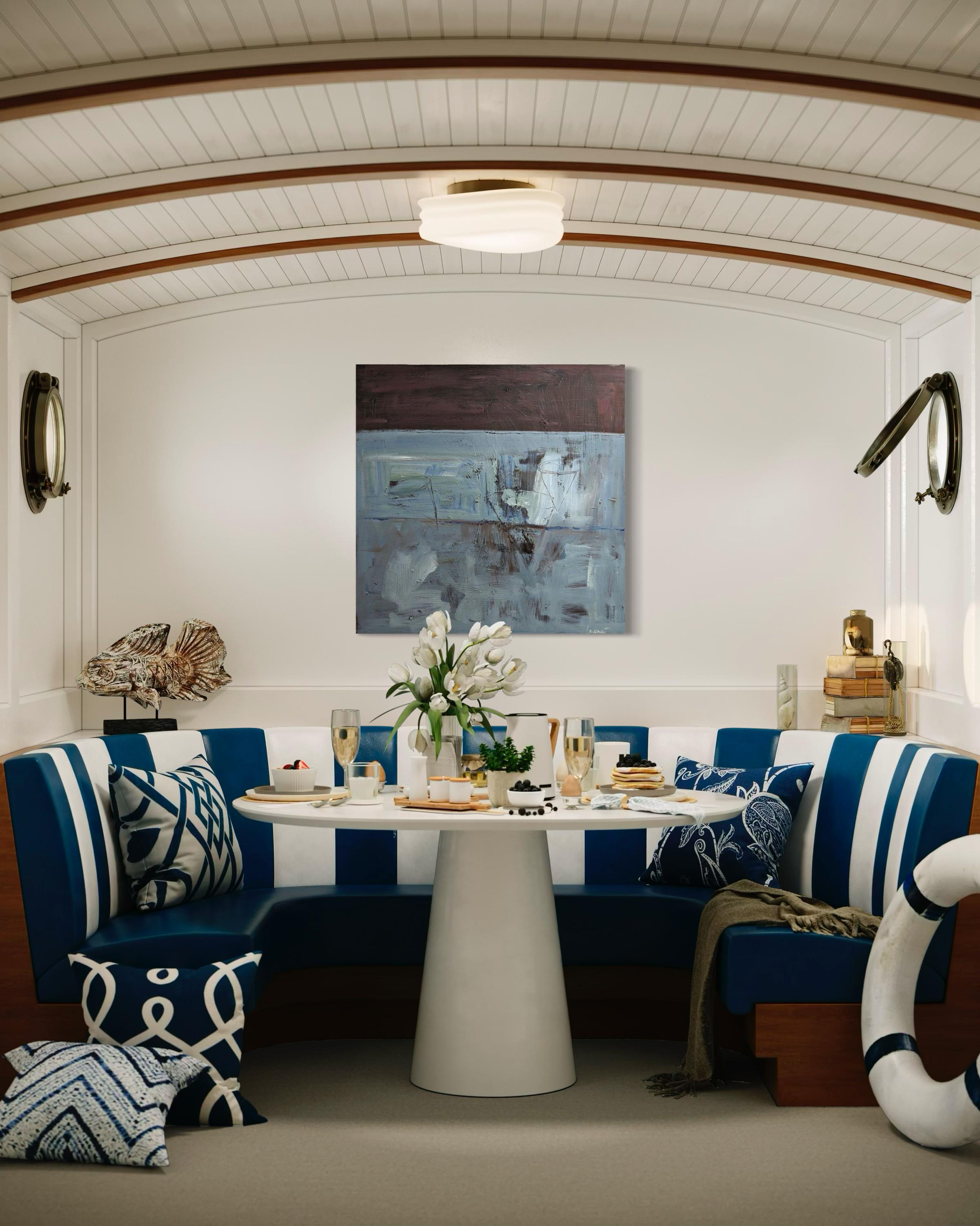Kados - Peinture abstraite bleue de Lesley Anne Spowart en vente 1