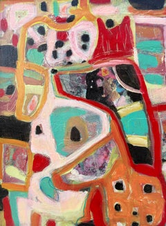 "King Maker" by Lesley Anne Spowart - Vibrant Animal Abstract in Red and Pastel