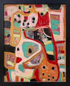 "King Maker" by Lesley Anne Spowart - Vibrant Animal Abstract in Red and Pastel