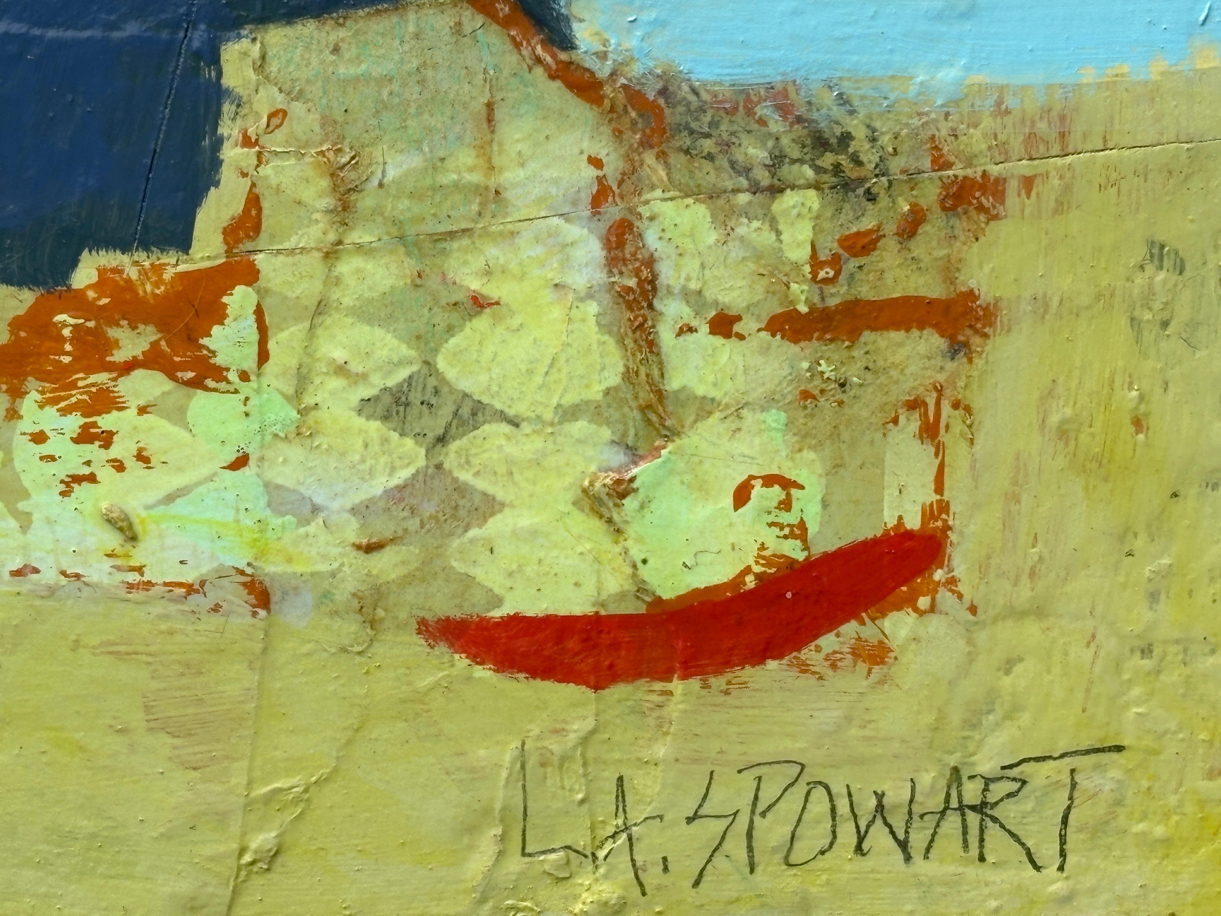 « Let Sleeping Dogs Lie » de L. A. Spowart, chien abstrait dans les tons bleu et terreux en vente 3
