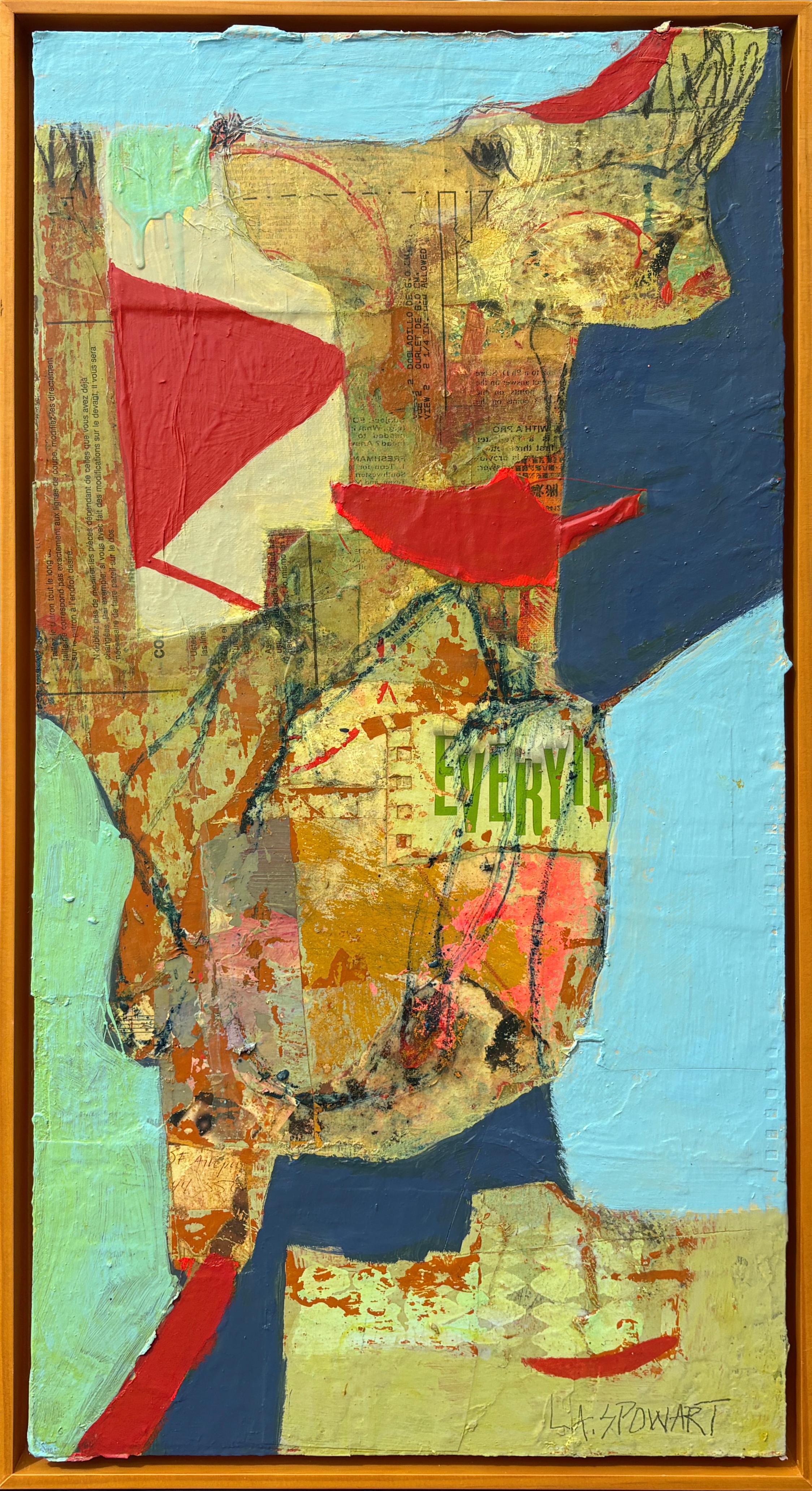 "Let Sleeping Dogs Lie" by L. A. Spowart - Abstract Dog in Blue and Earth Tones