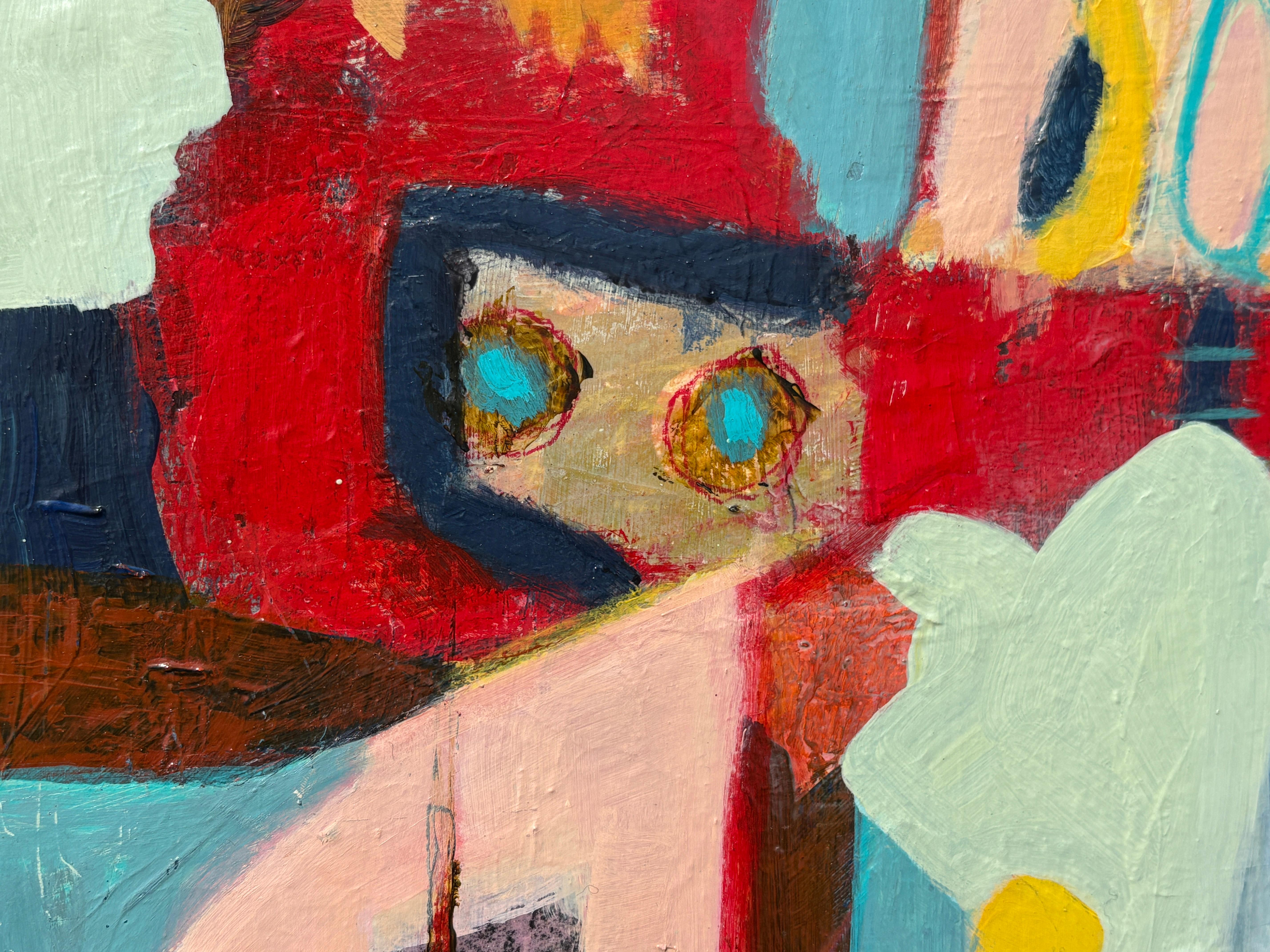 Petite Miss de L. A. Spowart - Petite peinture abstraite néo-figurative brillante - Beige Figurative Painting par Lesley Anne Spowart