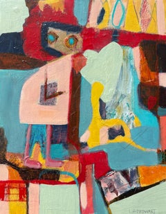 "Little Miss" de L. A. Spowart - Pequeña pintura abstracta neofigurativa brillante