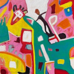 "Off to the Races" di I.L.A. Spowart - Animale astratto verde, giallo e rosa