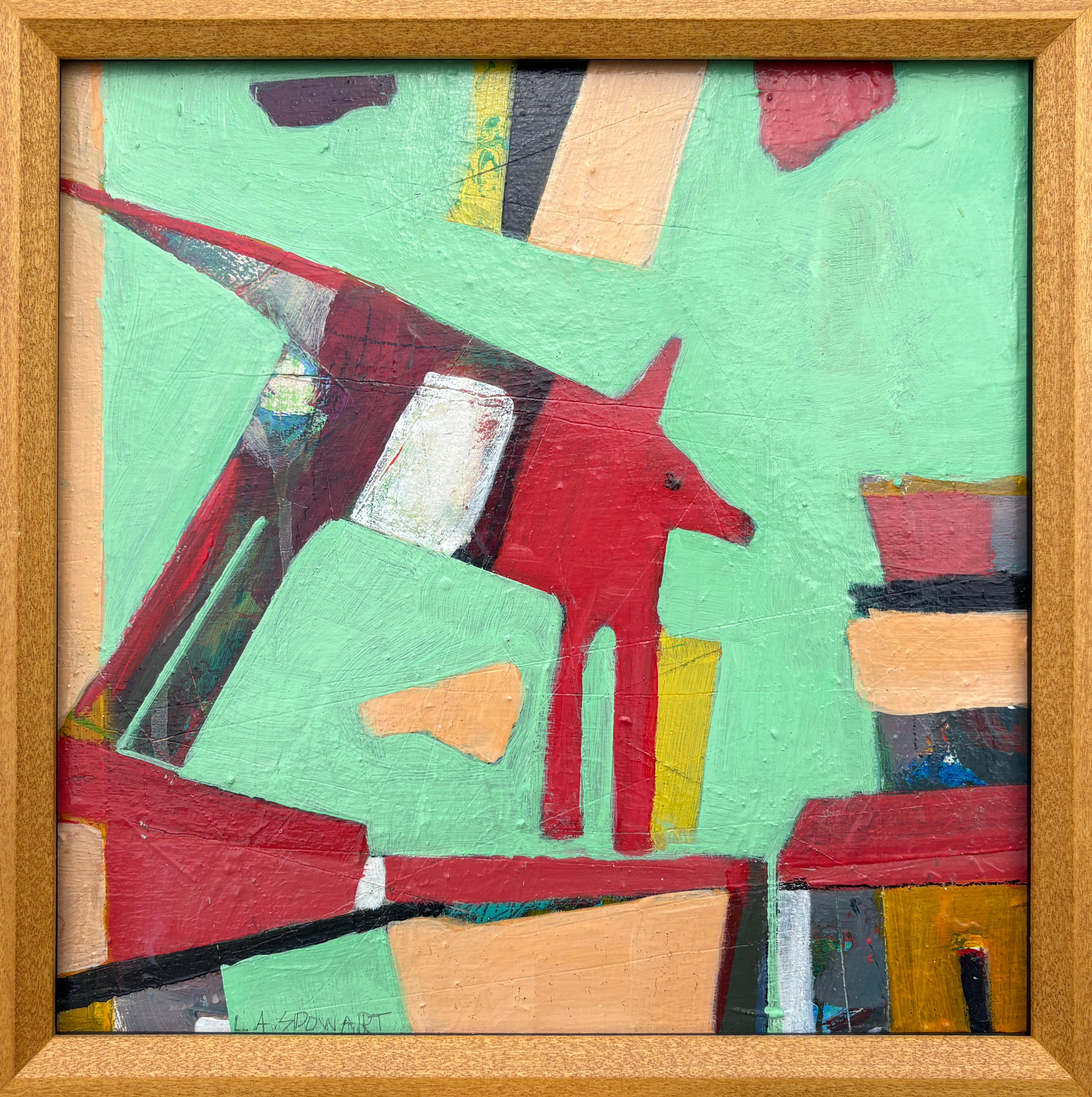 "Running for the Barn" by L. A. Spowart - Vibrant Playful Animal Abstract Art