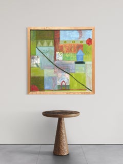 "Sacred" Colorful Mixed Media Painting on Masonite, Framed, Earth Tones, 2003