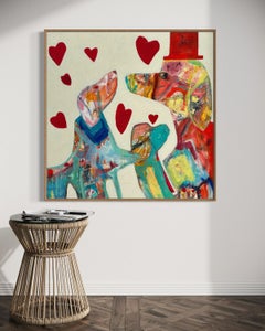 "That's Amore" - Textured Playful Contemporary Pop Artwork with Dogs and Hearts