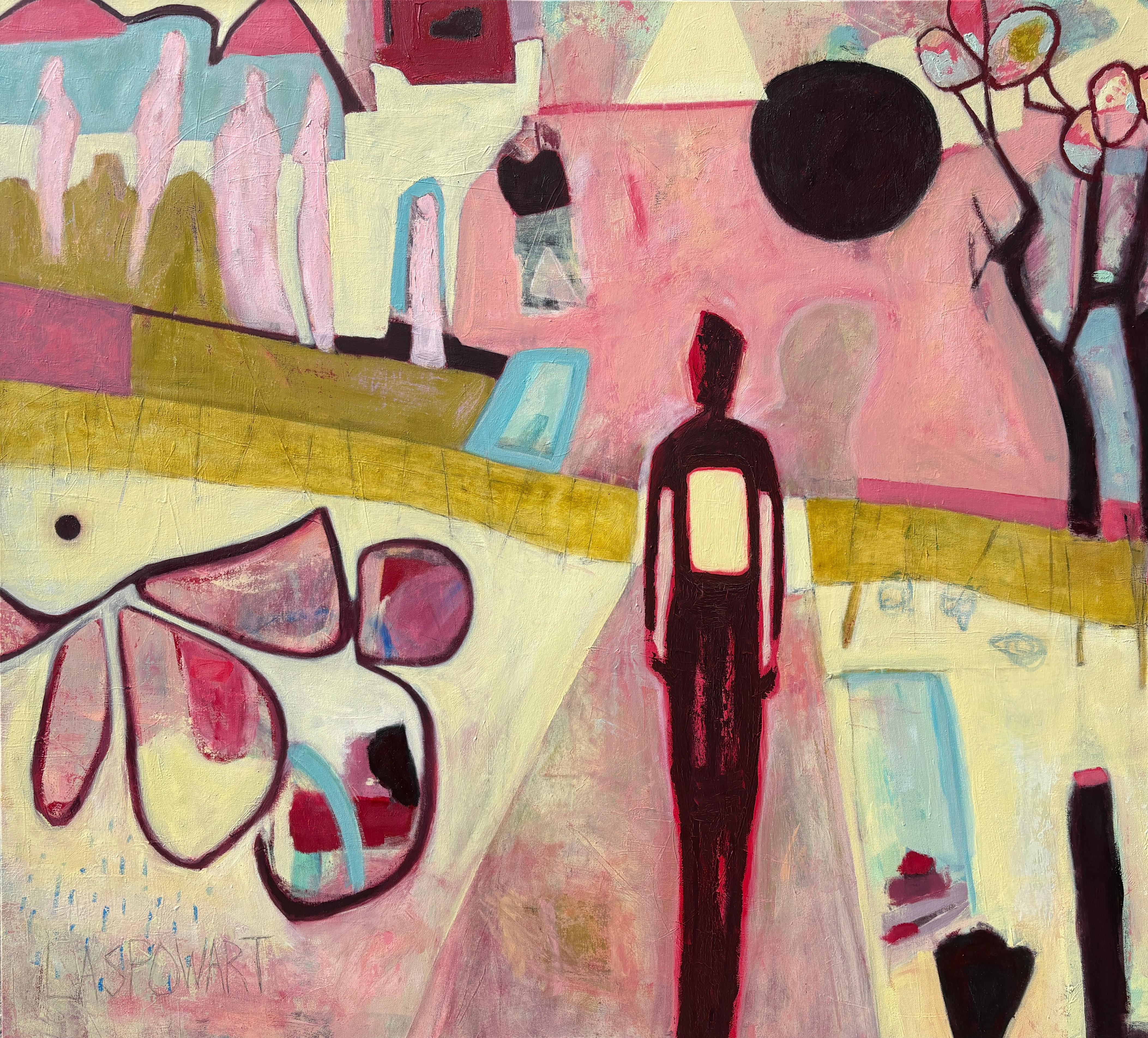 Lesley Anne Spowart (American, born 1957)
"The Path" 2022
Oil Paint, Mixed Media, Canvas, Stretcher Bars, Wire
The artist signed the bottom left and back of the painting.

In The Path, Lesley Anne Spowart masterfully contrasts the quiet solitude of