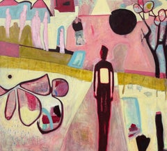 "Il sentiero" di Lesley Anne Spowart - Figurativa contemporanea in rosa e pastelli
