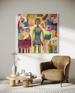 "The Traveler" - Original Textured Mixed Media Colorful Figurative Artwork