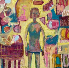 « The Traveler » de Lesley A. Spowart - peinture néo-expressionniste dans des tons pastel