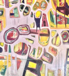 "Walking my Baby Back Home" by L. A. Spowart - Large White and Yellow Figurative