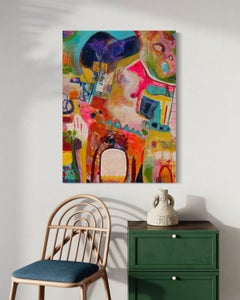 "Donde viven los monstruos" - Obra de arte canina abstracta en técnica mixta, colorida y feliz