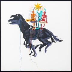 Ecstasy Skeletons Riding a Horse, Contemporary Mixed Media Collage