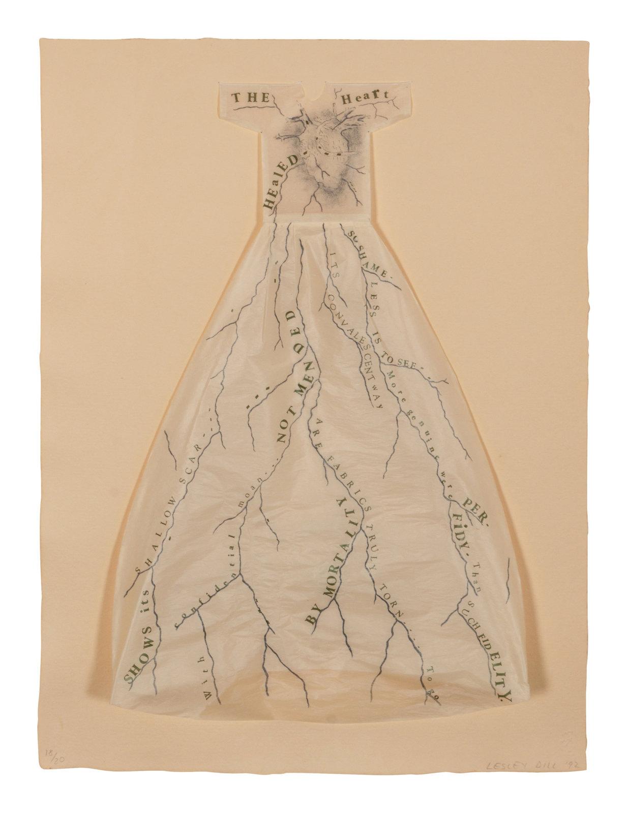 Lesley Dill Figurative Print - WHITE HINGED POEM DRESS (#3)