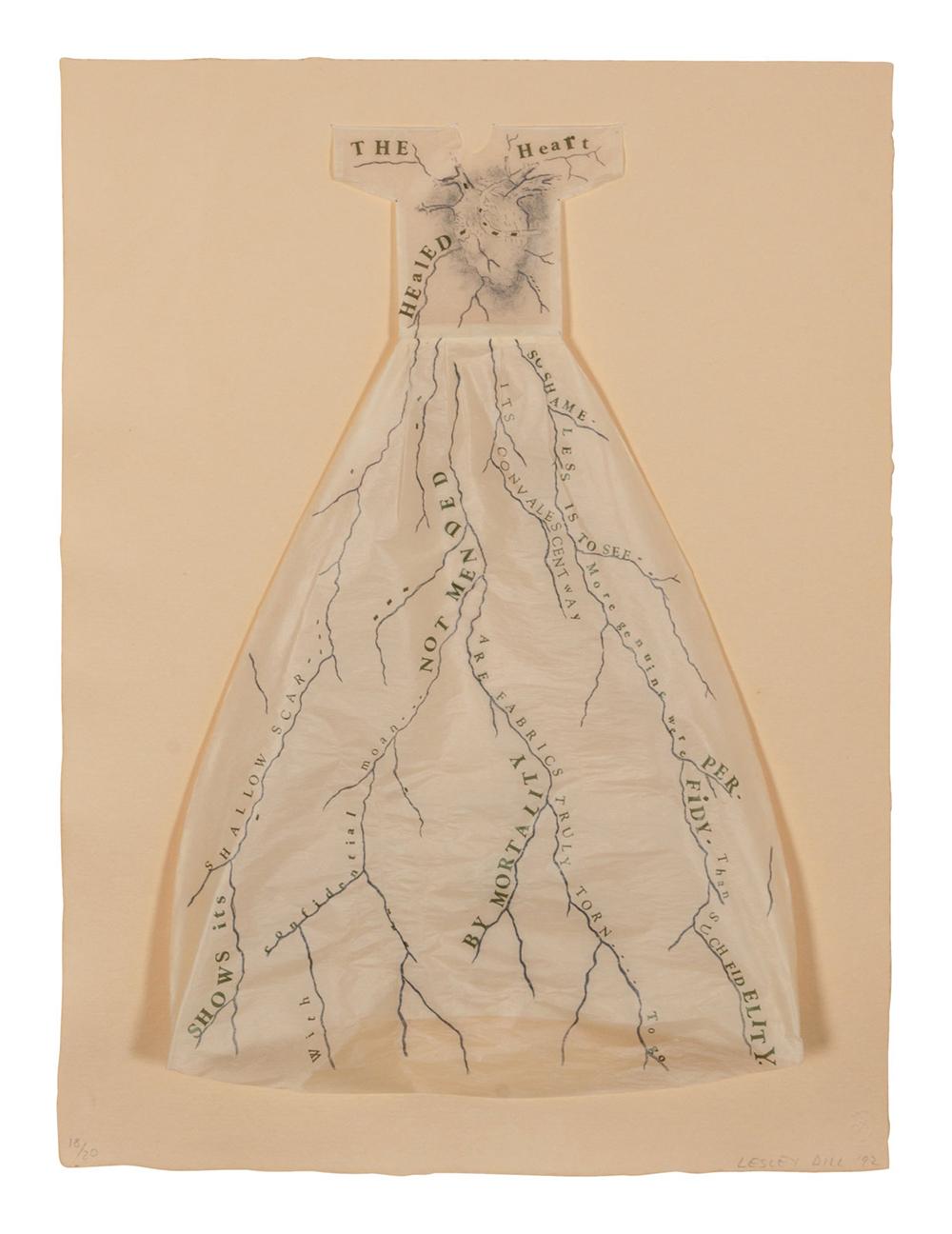 WHITE HINGED POEM DRESS (#3) - Print by Lesley Dill