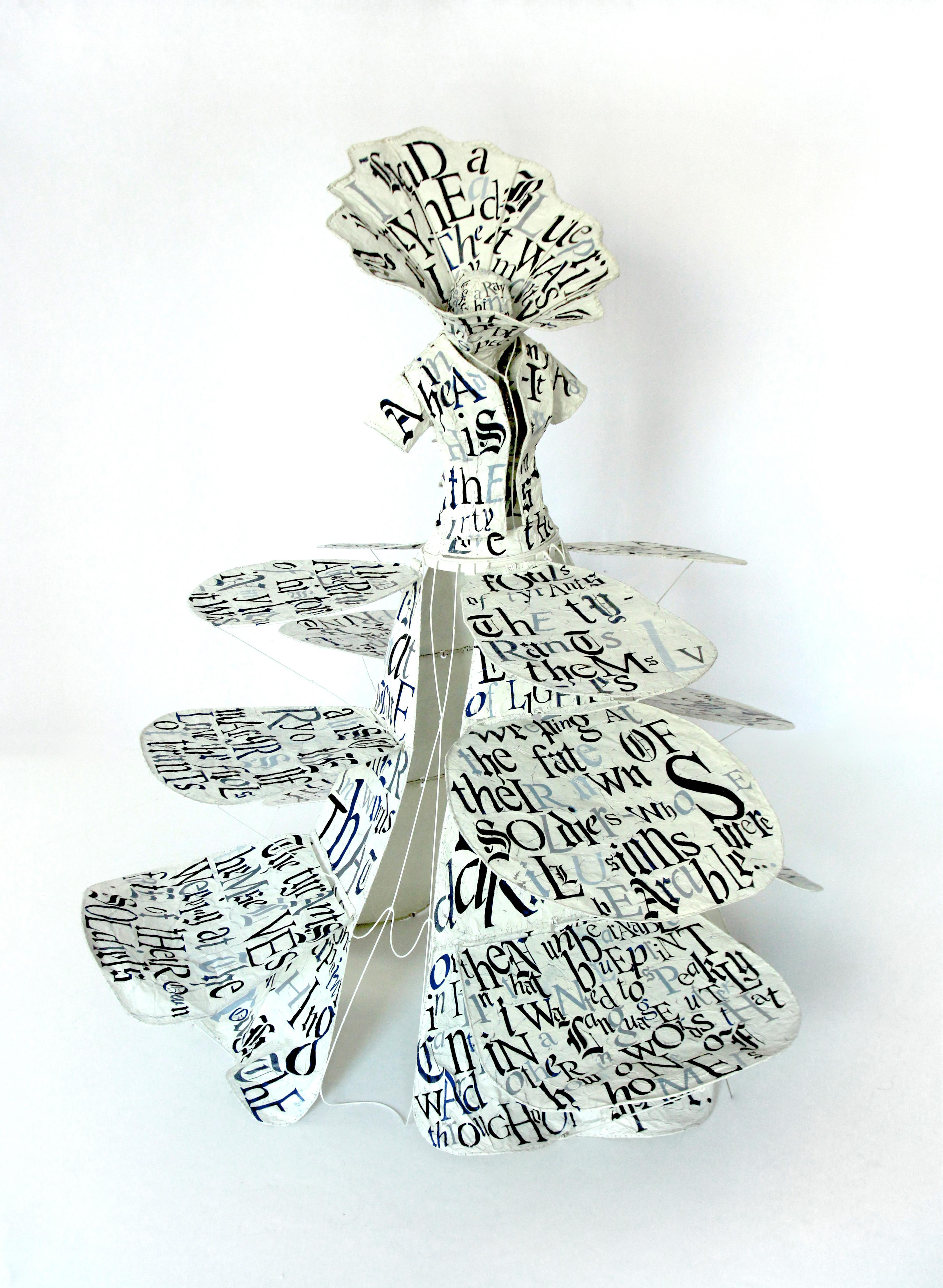 Lesley Dill Figurative Sculpture - GOWN OF BLUEPRINT