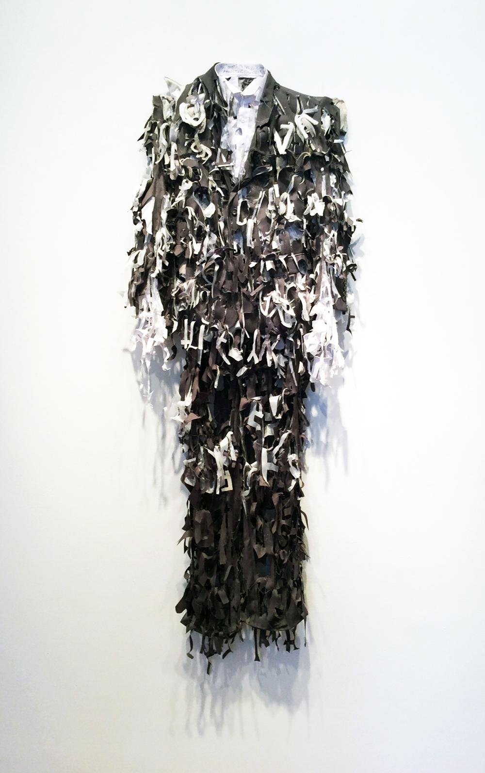 GREY POEM SUIT - Sculpture by Lesley Dill