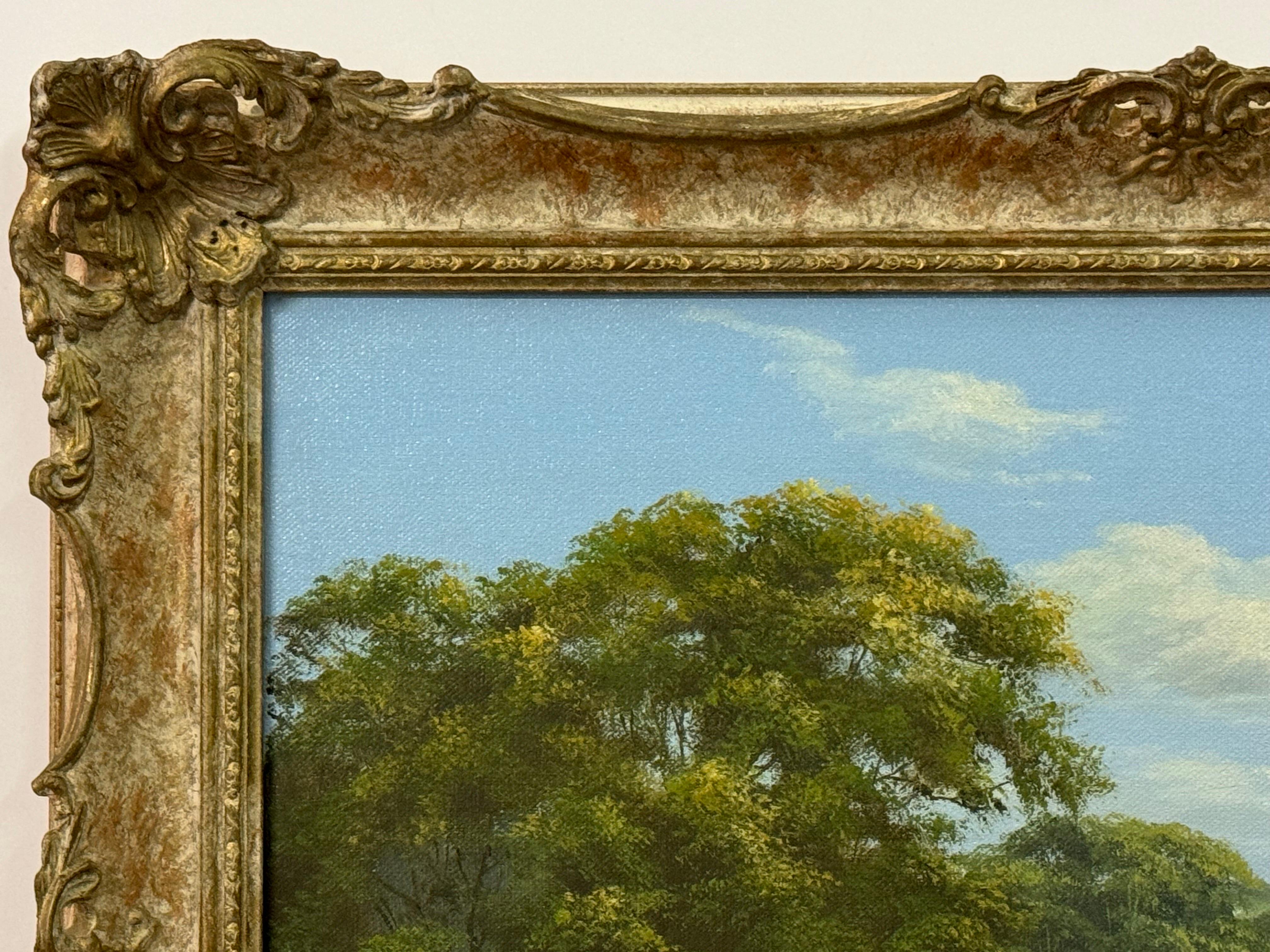 Lush Green English Countryside with Cottage & River by British Landscape Artist For Sale 5