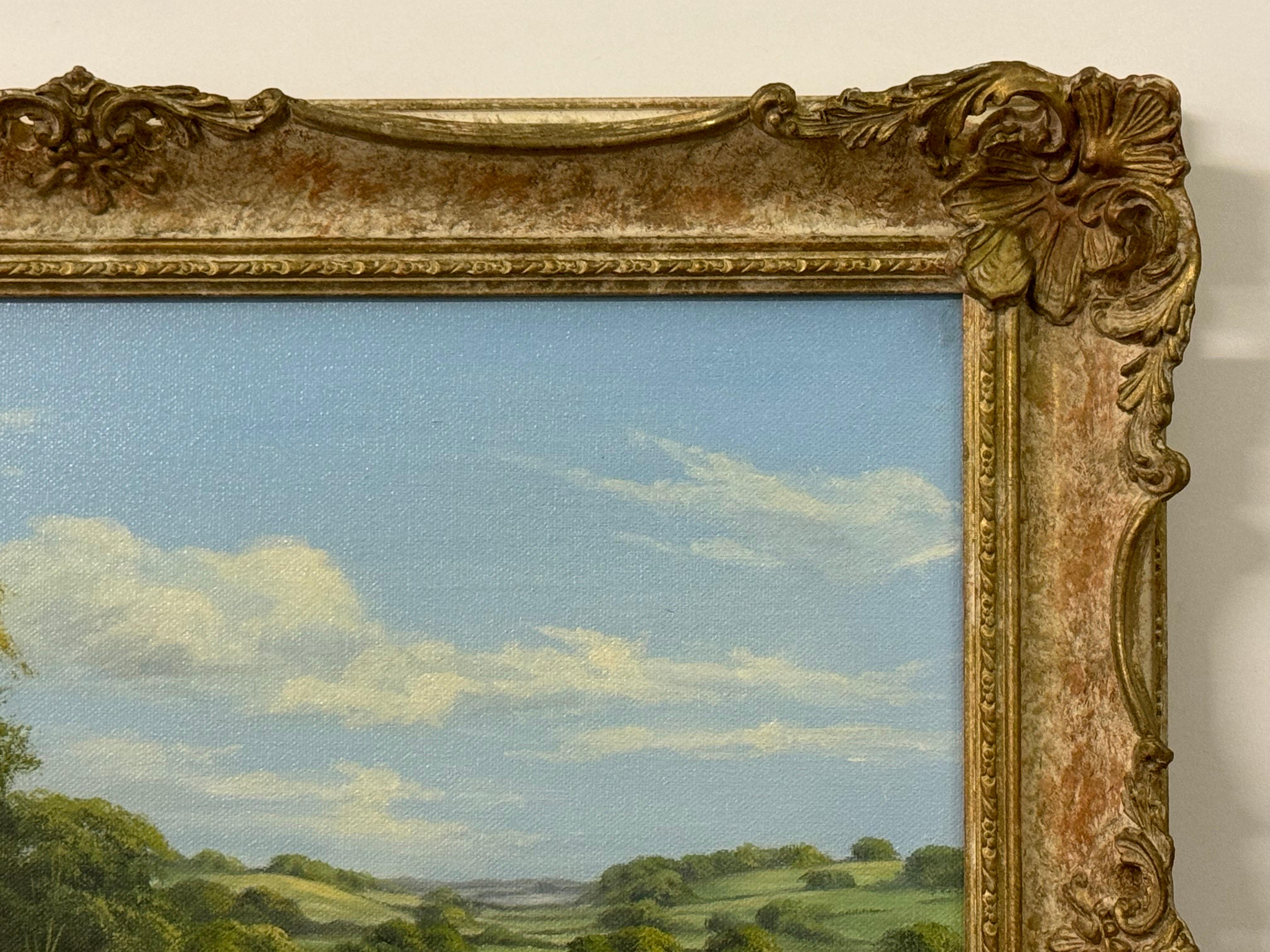 Lush Green English Countryside with Cottage & River by British Landscape Artist For Sale 7