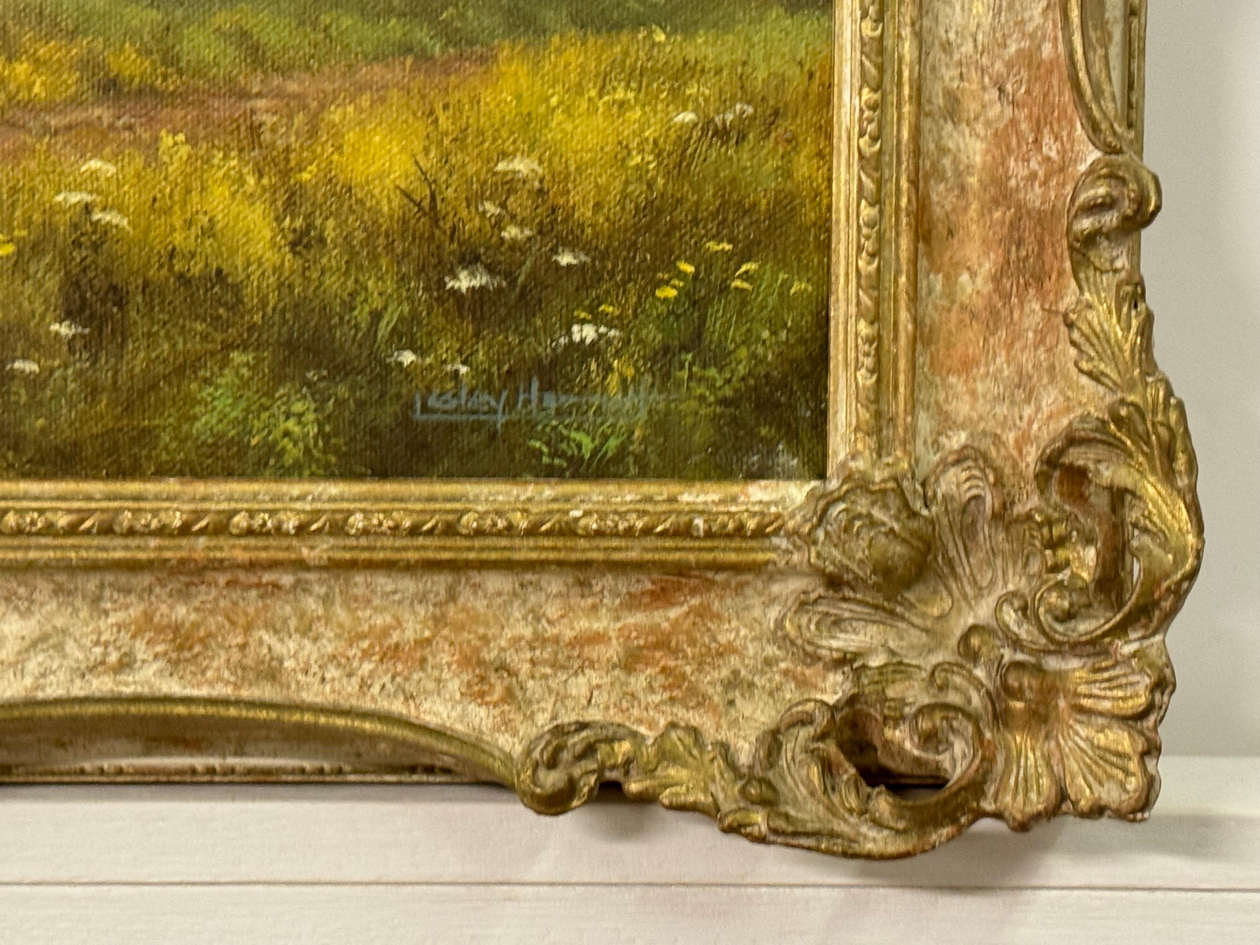 Lush Green English Countryside with Cottage & River by British Landscape Artist For Sale 2